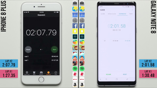 Samsung Galaxy Note8 dẫn điểm iPhone 8 Plus ở tốc độ xử lý.